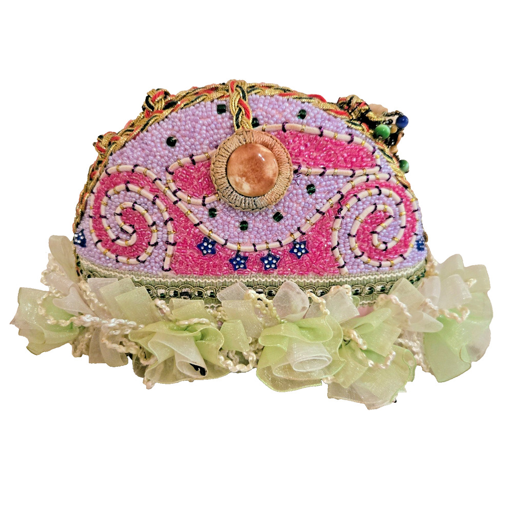 Vintage Handmade beaded ribbon Embellished handbag purse Mary Francis look alike